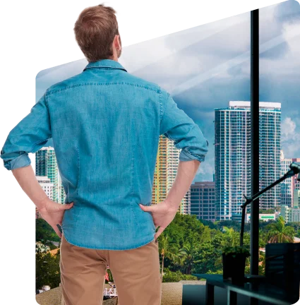 A man looks to a bright future