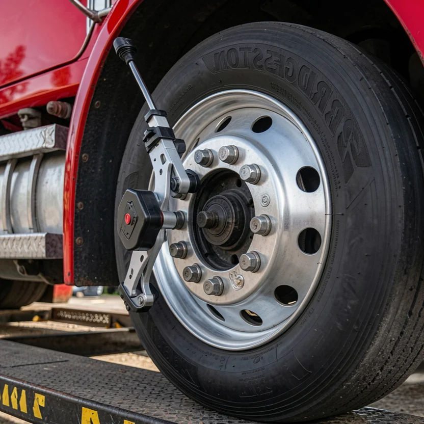 Alignment sensor mounted on truck wheel hub