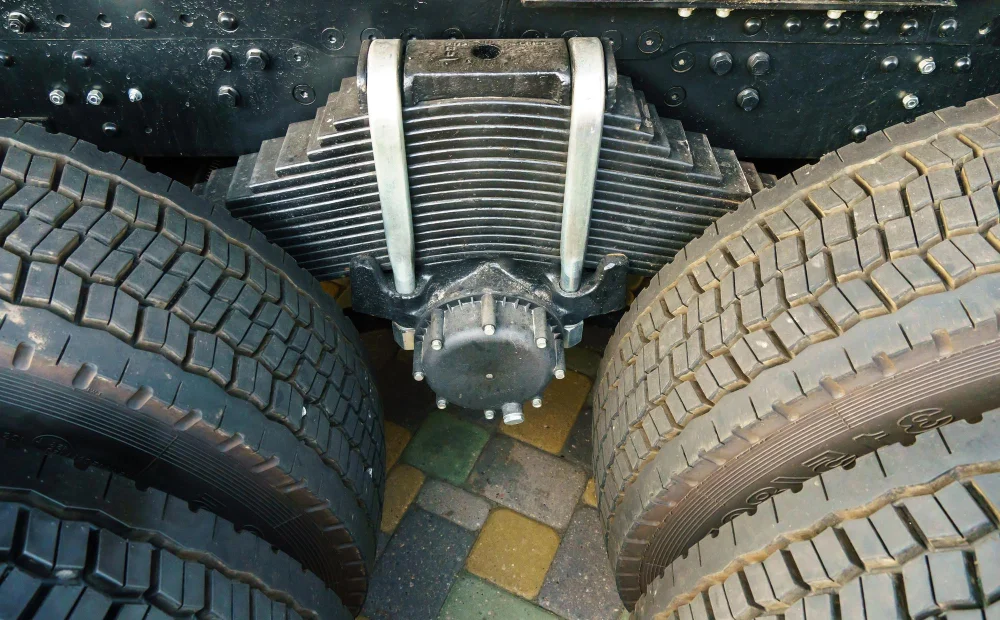 Heavy truck leaf spring assembly closeup
