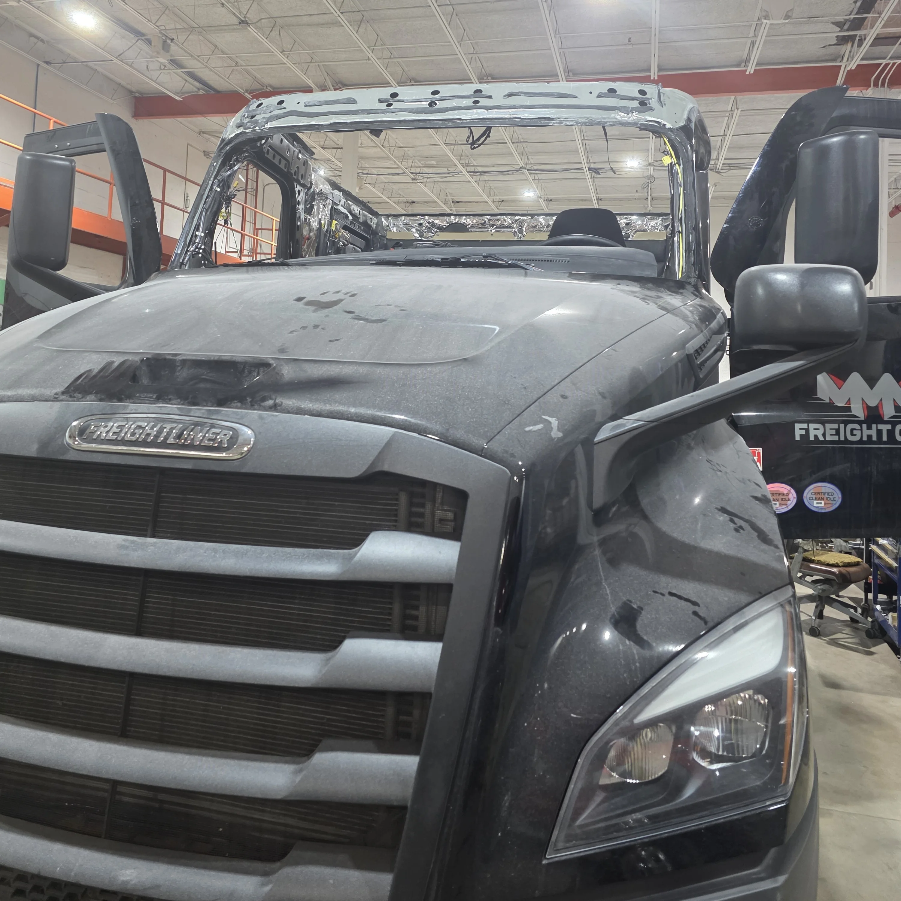 Freightliner Cascadia cab disassembled for repair