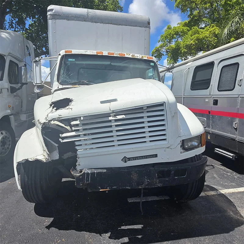 Damaged International box truck repair