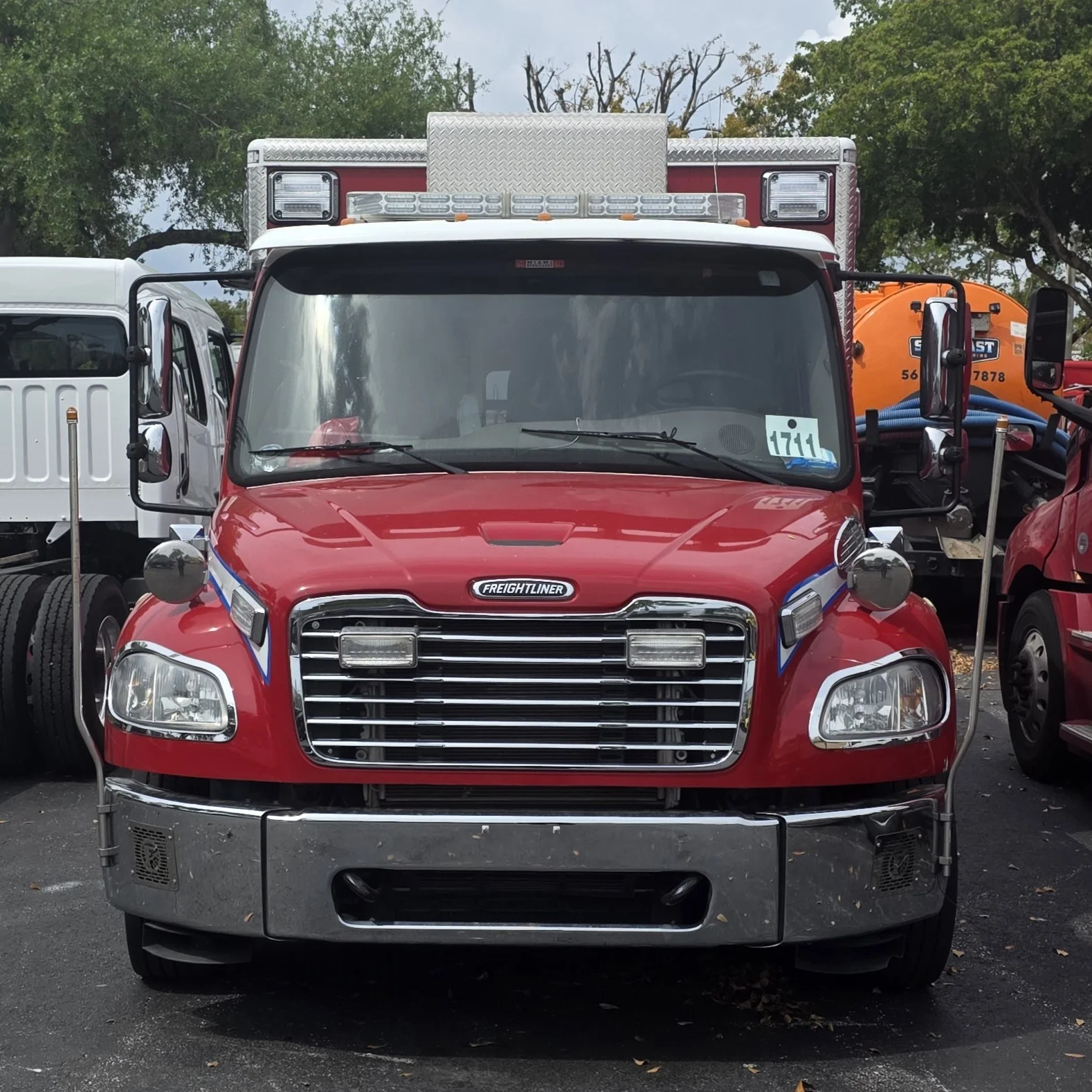 Commercial Freightliner truck awaiting repair service