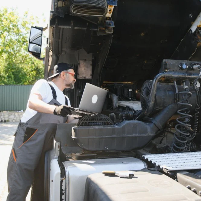 Man fixing tractor