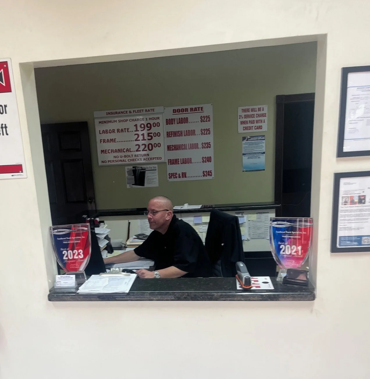 Truck repair shop reception award winning staff