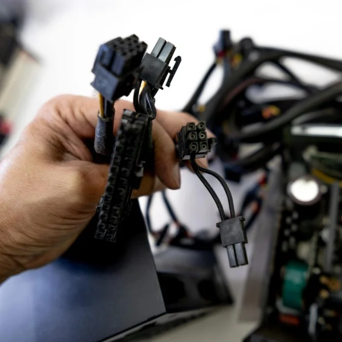 Technician repairing truck cab wiring harness