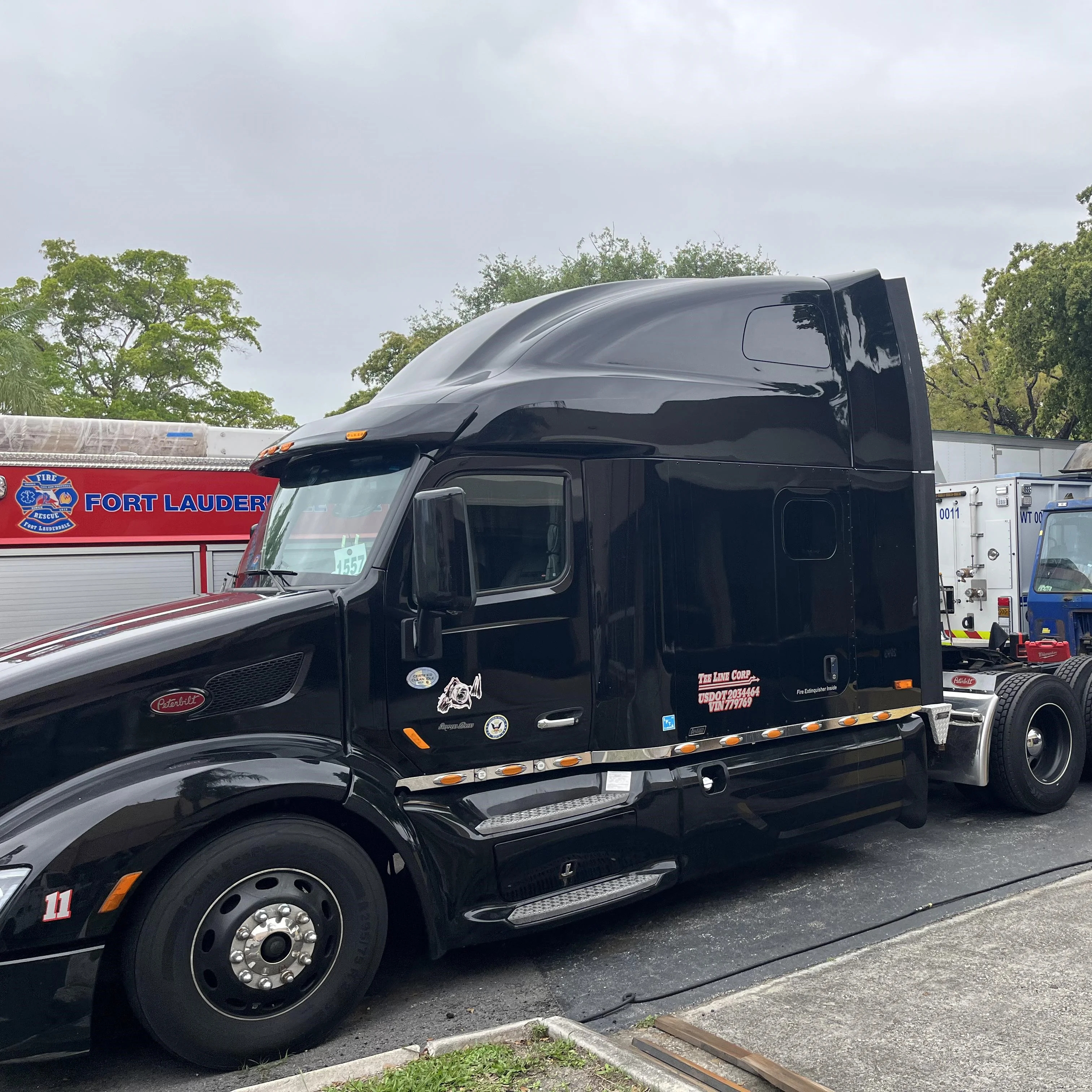 Peterbilt sleeper cab parked at repair shop