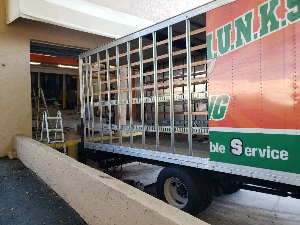 Truck body open frame under construction