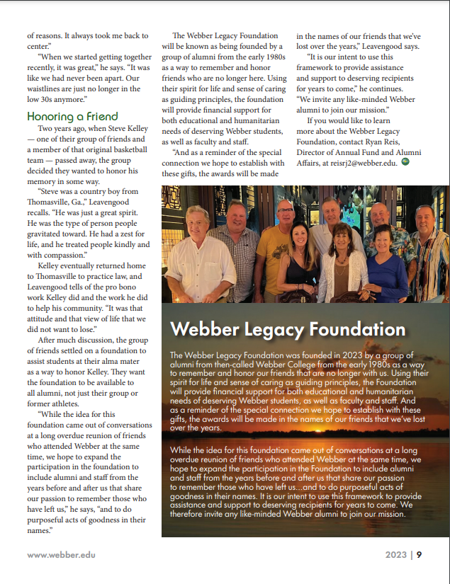 Webber Legacy Foundation Article